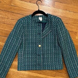 J. Crew Green Tweed Blazer with Gold Button